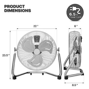 mollie 22 Inch 3572 CFM High Velocity Floor Fan with 3 Speed Heavy Duty Metal Adjustable Tilt Portable Quiet Air Circulator for Home Bedroom Garage Commercial Use