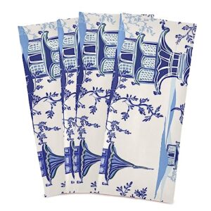 pnyoin vintage ink pagodas chinoiserie style kitchen dish towels with hanging loop dishcloths dish rags bar & tea towels highly absorbent set of 4 for cooking drying cleaning 18x28in