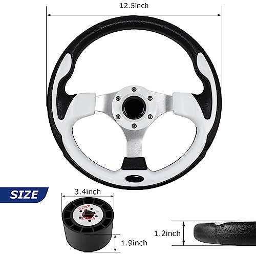 QYMOPAY 12.5inch Boat Steering Wheel, 3/4 Inch Axle Marine Steering Wheel Adapter, Anti-Slip Carbon Fiber Steering Wheel for Boats, Yachts, Pontoon Boats (5156white)