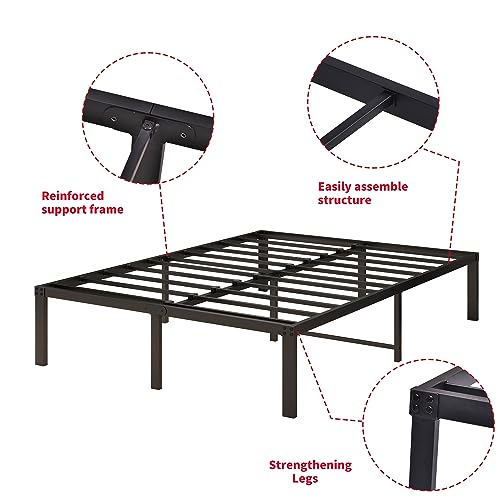 DUMEE Metal Full Size Bed Frame, 14 Inch High Platform Bed Frames Full, Steel Slats Mattress Foundation No Box Spring Needed, Enhanced Support Noise Free, Easy Assembly, Black