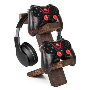 bearut game controller holder headset stand 2-tier universal controller gaming pc accessories storage rack headphone stand for xbox series ps5 ps4 by wood