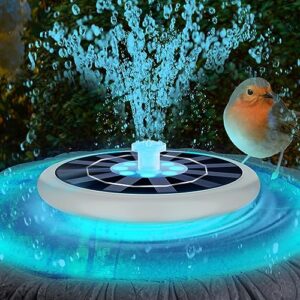 solar fountain built-in rechargeable battery, 1.5w solar water pump with 6 nozzles, dustproof and waterproof ip68 free shanding floating solar fountain for bird bath, garden, pond, pool