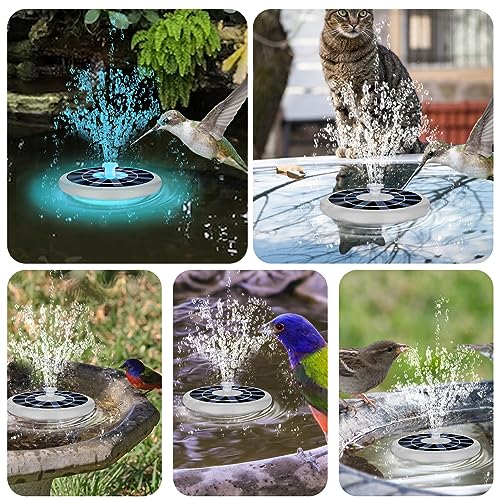 Solar Fountain Built-in Rechargeable Battery, 1.5W Solar Water Pump with 6 Nozzles, Dustproof and Waterproof IP68 Free Shanding Floating Solar Fountain for Bird Bath, Garden, Pond, Pool