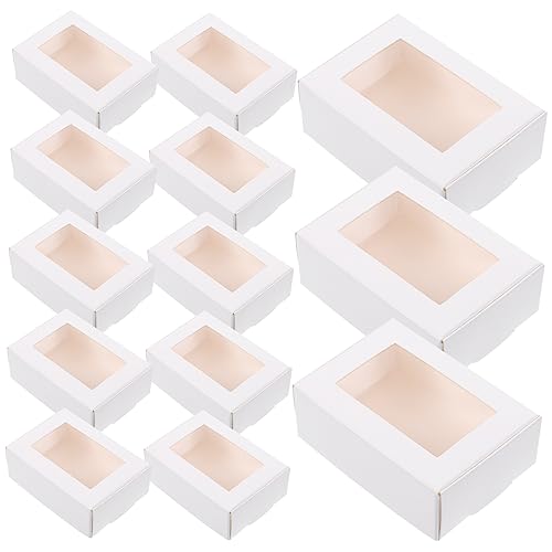 NUOBESTY 50pcs Packaging Boxes Mini Cake Containers Clear Bread Box Soap Container Treat Box Compact Paper Box for Cookie Small Cake Boxes Packing Box Storage Box Carton Airplane Box White