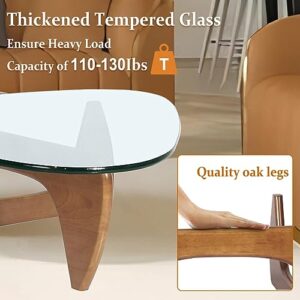 Mid-Century Modern Coffee Table - Triangle Glass Top Natural Wood Base Triangle Coffee Table for Living Room Patio Office Abstract End Tables (Walnut/Transparent, Small 32.2 * 22.4 * 16in)