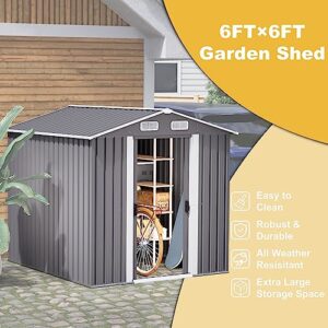 6x6 Ft Outdoor Storage Shed Garden Shen,Outdoor Shed Metal Shed with Lockable Doors,Large Garden Shed Bike Storage,Perfect to Store Tools,Bike,Lawn Mower