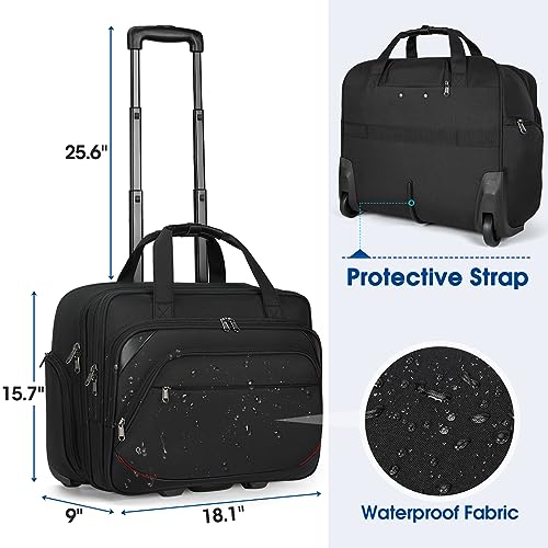Rolling Laptop Bag Women Men Rolling Briefcase for Women with Wheels 17.3 Inch Rolling Computer Bags Laptop Case for Work Travel Business Laptop Roller Bag Overnight with RFID Pockets Carry on, Black