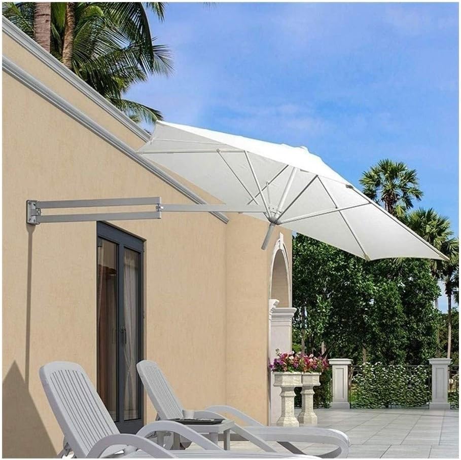 Patio Garden Parasols Umbrella Awnings Portable Parasols Wall-Mounted Aluminium Patio Umbrella - Outdoor Garden Balcony Tilting Sunshade Umbrella (Color : White)