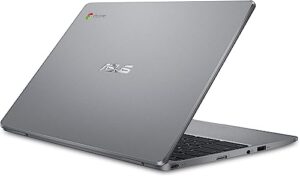 asus c223 11.6/'' hd chromebook laptop, intel celeron n3350 processor, 4gb ram, 32gb emmc flash memory, intel hd graphics, hd webcam, stereo speakers, chrome os, gray, (renewed)