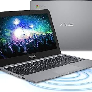 Asus C223 11.6/'' HD Chromebook Laptop, Intel Celeron N3350 Processor, 4GB RAM, 32GB eMMC Flash Memory, Intel HD Graphics, HD Webcam, Stereo Speakers, Chrome OS, Gray, (renewed)