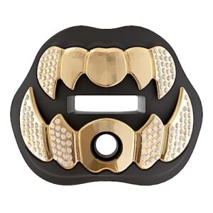 lecool football mouth guard with connected strap - 3d beast chrome design for maximum air flow and teeth protection - perfect for sports and braces - dental warranty included (black)