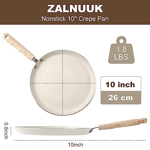 Zalnuuk Crepe Pan, 10 Inch Dosa Pan with Spreader, Nonstick Dosa Tawa for All Stove, Tortilla Pan with Detachable Handle, White Pancake Pan