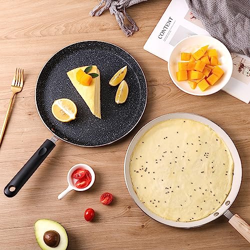 Zalnuuk Crepe Pan, 10 Inch Dosa Pan with Spreader, Nonstick Dosa Tawa for All Stove, Tortilla Pan with Detachable Handle, White Pancake Pan