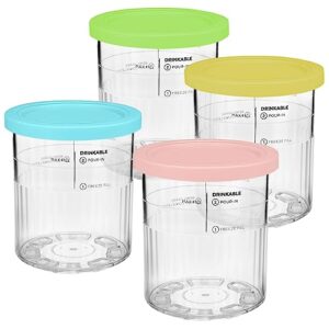 ice cream containers replacement pints and lids 24oz for ninja creami compatible with nc500 nc501 deluxe bpa-free dishwasher safe airtight leaf-proof 4 pack pink green blue yellow