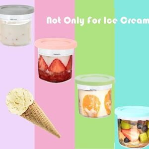 Ice Cream Containers Replacement Pints and Lids 24oz for Ninja Creami Compatible with NC500 NC501 Deluxe BPA-Free Dishwasher Safe Airtight Leaf-Proof 4 Pack Pink Green Blue Yellow