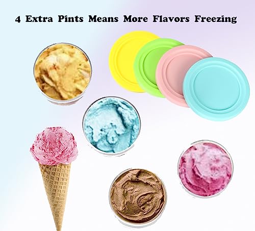 Ice Cream Containers Replacement Pints and Lids 24oz for Ninja Creami Compatible with NC500 NC501 Deluxe BPA-Free Dishwasher Safe Airtight Leaf-Proof 4 Pack Pink Green Blue Yellow