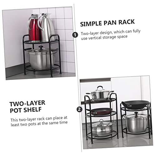 YARNOW Pan Storage Rack 1 PC Pot Rack Pan Holder Rack Cookware Stand Pot Storage Holder Simple Pan Rack Two-layer Pot Shelf Iron Household Food Black Pan Storage Rack Kitchen Utensil