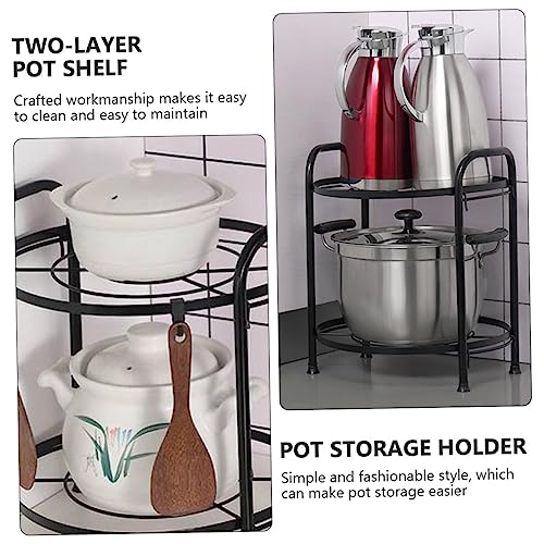 YARNOW Pan Storage Rack 1 PC Pot Rack Pan Holder Rack Cookware Stand Pot Storage Holder Simple Pan Rack Two-layer Pot Shelf Iron Household Food Black Pan Storage Rack Kitchen Utensil