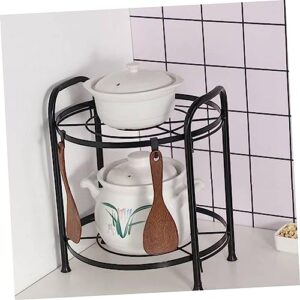 YARNOW Pan Storage Rack 1 PC Pot Rack Pan Holder Rack Cookware Stand Pot Storage Holder Simple Pan Rack Two-layer Pot Shelf Iron Household Food Black Pan Storage Rack Kitchen Utensil