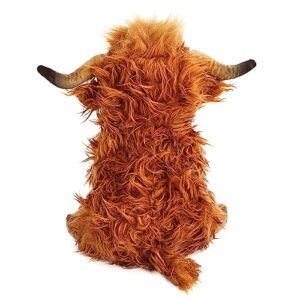 rivoeis 10.5 inches Highland Cow Stuffed Animals, Cute Fluffy Cow Plush Figure Toys Realistic Highland Cattle Plush Decor for Kids Baby Girls Boys Birthday Gifts