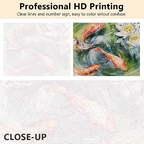 TISHIRON Paint by Numbers Lotus and Fish Paint by Numbers Natural Pond Illustration Printing Adults Kids Beginner Easy Number for Oil Craft Painting 16x20 Inch.