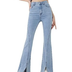 Floerns Girl's High Waisted Split Hem Flare Leg Button Up Zipper Fly Denim Jeans Light Wash 14Y