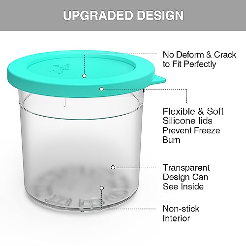 ARCOOLOR Pint Containers with Silicone Lids Replacement for Ninja Creami - 4 Pack, Compatible with NC299AMZ & NC300s Series Ice Cream Maker with E-Cookbook, Airtight & Dishwasher Safe (MIX2)