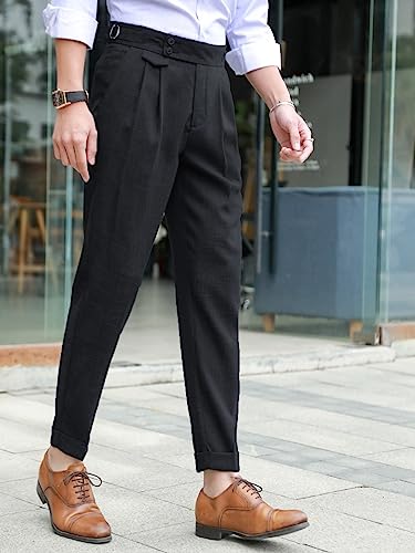 Floerns Men's Classic Fit Flat Front Dress Pants Office Business Trousers Black M