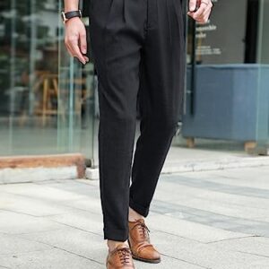 Floerns Men's Classic Fit Flat Front Dress Pants Office Business Trousers Black M