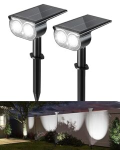 jackyled solar spot lights, owl face, 3 modes bright led solar lights for outside, 2 pack landscape lighting ip65 waterproof for garden, yard, driveway, pathway, walkway, cool white light