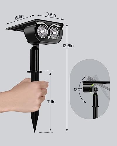 JACKYLED Solar Spot Lights, Owl Face, 3 Modes Bright LED Solar Lights for Outside, 2 Pack Landscape Lighting IP65 Waterproof for Garden, Yard, Driveway, Pathway, Walkway, Cool White Light