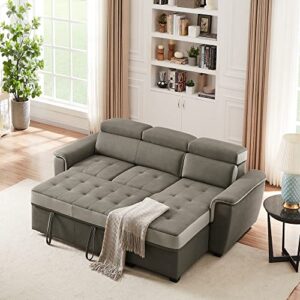 pull-out sleeper sofa, faux leather sectional sofa bed, modern tufted l shaped conversible sleeper couch with storage chaise for living room