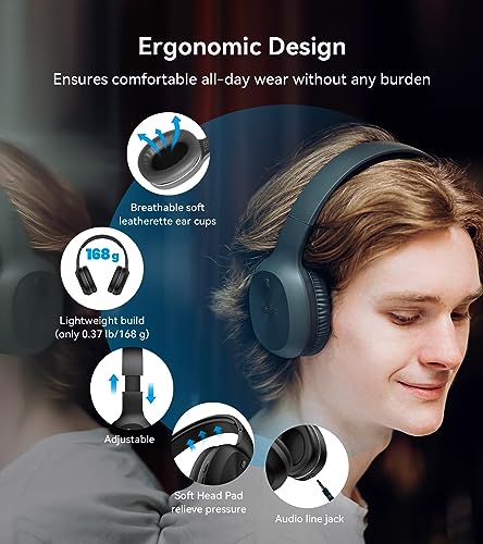 Edifier W600BT Wireless Over-Ear Headphones, Bluetooth V5.1, Crystal Clear Call, 40mm Drivers, 30H Playtime, Connect to 2 Devices, Built-in Microphone, Lightweight, for Travel, Home, Office - Black