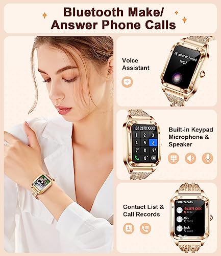 LIGE Smart Watch for Women(Answer/Make Calls), 1.59" Smartwatch for Android and iOS Phones, IP68 Waterproof Fitness Watch with Female Health, Sleep Heart Rate Monitor, AI Voice(Rose Gold)