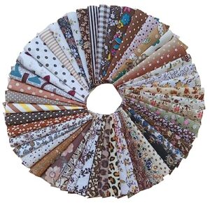 50pcs 4 x4 inches different patterns brown cotton craft printed fabric diy handmade material set bundle patchwork squares for home crafts sewing scrapbooking quilting
