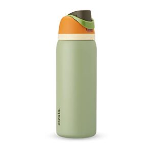 Owala FreeSip Insulated Stainless Steel Water Bottle, 32-oz, Orange/Green (Camo Cool) & Silicone Water Bottle Boot, Anti-Slip Protective Sleeve for Water Bottle, 32 Oz, Black