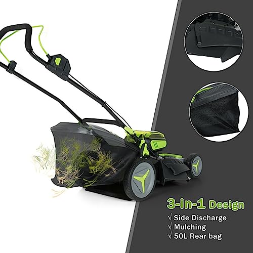 Lawn Mowers Battery Powered, 40V 18 Inch Brushless Cordless Push Lawn Mower 4.0Ah Batteries and 2 Chargers