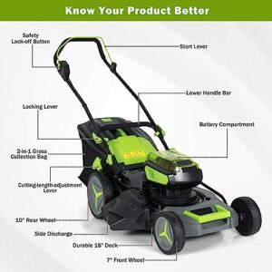 Lawn Mowers Battery Powered, 40V 18 Inch Brushless Cordless Push Lawn Mower 4.0Ah Batteries and 2 Chargers