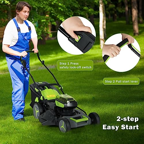 Lawn Mowers Battery Powered, 40V 18 Inch Brushless Cordless Push Lawn Mower 4.0Ah Batteries and 2 Chargers