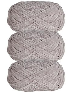 3 pcs 120g soft chenille yarn velvet yarn for crocheting,fluffy yarn for knitting and croche diy craft,warm yarn for bag hat scarve clothe gloves slippers doll(grey)