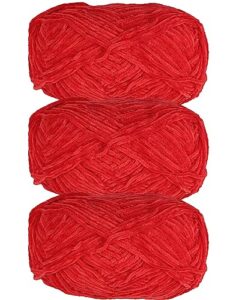 3 pcs 120g soft chenille yarn velvet yarn for crocheting,fluffy yarn for knitting and croche diy craft,warm yarn for bag hat scarve clothe gloves slippers doll(red)
