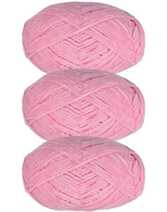 3 pcs 120g soft chenille yarn velvet yarn for crocheting,fluffy yarn for knitting and croche diy craft,warm yarn for bag hat scarve clothe gloves slippers doll(pink)