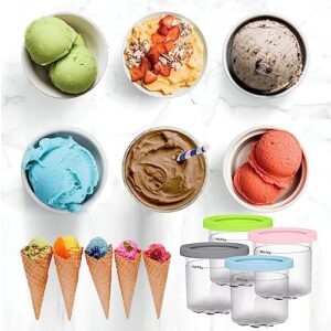 Wzvzss Ice Cream Pint Cups, Ice Cream Containers with Lids for Ninja Creami Pints, Ice Cream Pint Kitchen Accessories for NC301 NC300 NC299AM Series Ice Cream Machines, Sealed and Leak-proof (2 pcs-A)