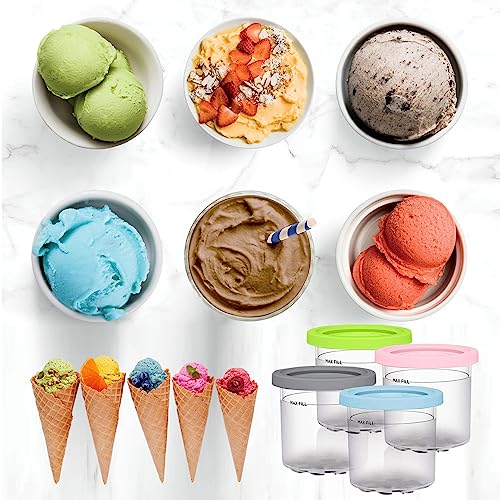 Wzvzss Ice Cream Pint Cups, Ice Cream Containers with Lids for Ninja Creami Pints, Ice Cream Pint Kitchen Accessories for NC301 NC300 NC299AM Series Ice Cream Machines, Sealed and Leak-proof (2 pcs-A)
