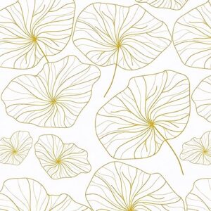 nukofal lotus leaf wallpaper peel and stick wallpaper lotus floral wallpaper 17.7in x 118.1in leaf contact paper gold and white wallpaper modern removable wallpaper self adhesive wall paper vinyl