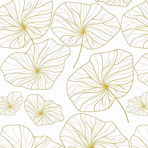 Nukofal Lotus Leaf Wallpaper Peel and Stick Wallpaper Lotus Floral Wallpaper 17.7In x 118.1In Leaf Contact Paper Gold and White Wallpaper Modern Removable Wallpaper Self Adhesive Wall Paper Vinyl