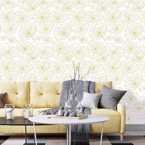 Nukofal Lotus Leaf Wallpaper Peel and Stick Wallpaper Lotus Floral Wallpaper 17.7In x 118.1In Leaf Contact Paper Gold and White Wallpaper Modern Removable Wallpaper Self Adhesive Wall Paper Vinyl