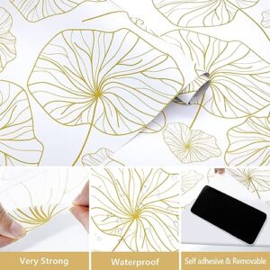 Nukofal Lotus Leaf Wallpaper Peel and Stick Wallpaper Lotus Floral Wallpaper 17.7In x 118.1In Leaf Contact Paper Gold and White Wallpaper Modern Removable Wallpaper Self Adhesive Wall Paper Vinyl