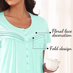 MZROCR Cotton Women Nightgowns Lightweight Soft Night Gowns for Adult Women Short Sleeves Sleepshirts Ladies Long Sleepwear Aqua Green