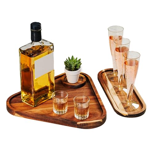 Set of 3 Acacia Wooden Trays Serving Platters – Serving Board Food Platters - Charcuterie Board for Fruit Cheese Vegetable – Drink Coaster Tray - Charger Plates – Wood Serving Tray